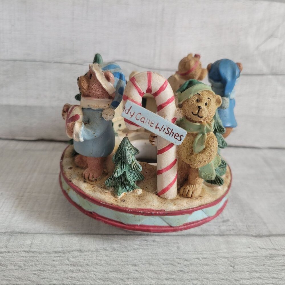 Candle Capper Christmas Candle Holder Figurine With Candy Cane & Mistletoe Wishe